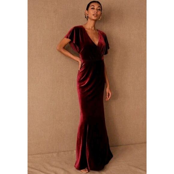 Jenny Yoo Collection Dresses & Skirts - Jenny Yoo Ellis Velvet Open Back Dress Burgundy Size 2 Bridesmaid Gown Formal